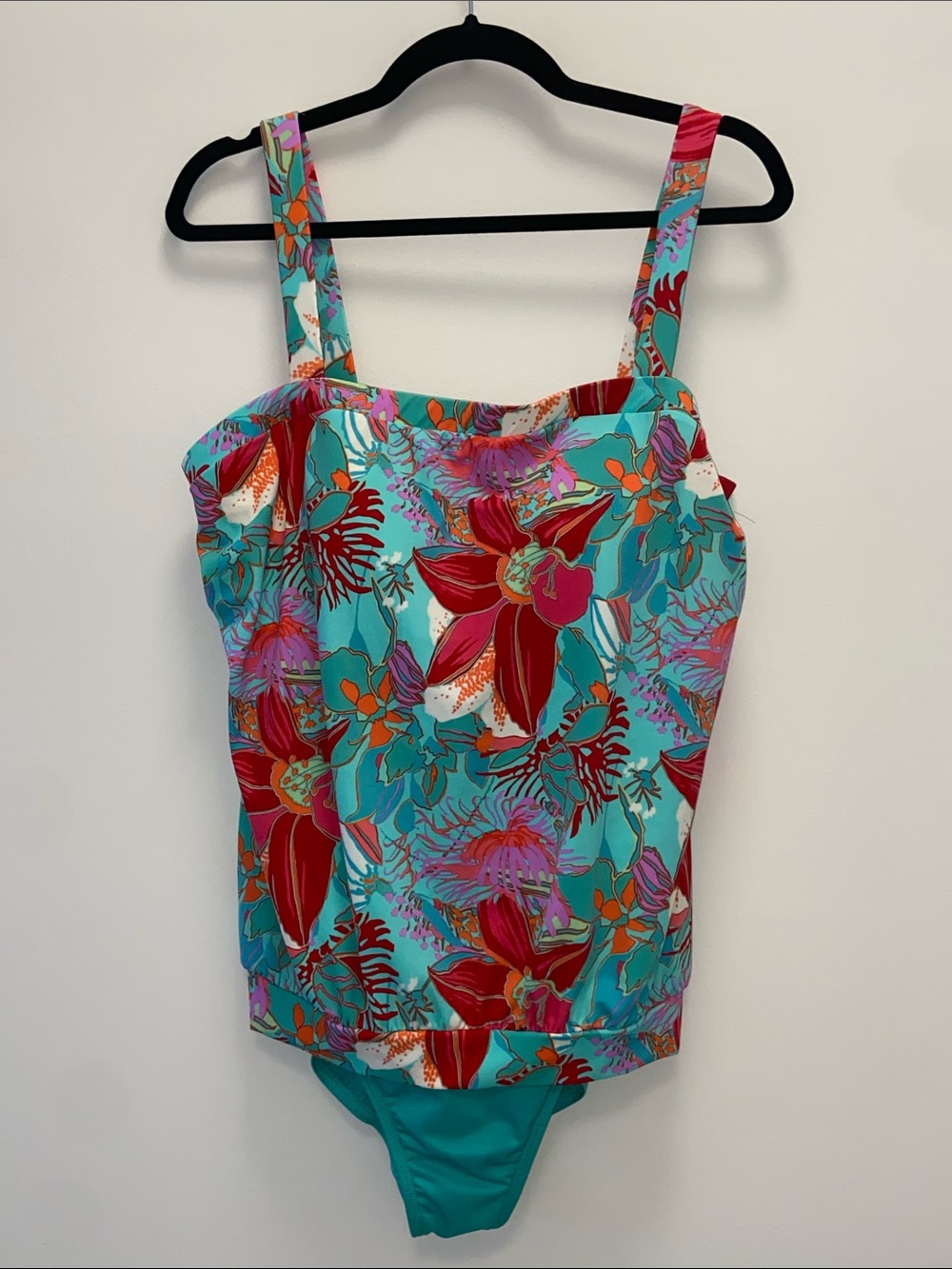 Miraclesuit Sanibel Turquoise Floral Square Neck Wide Straps One-Piece Swimsuit